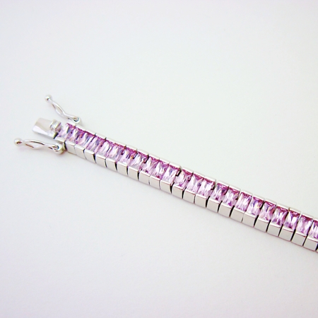 Pink Baguettes Tennis-style Bracelet - Click Image to Close